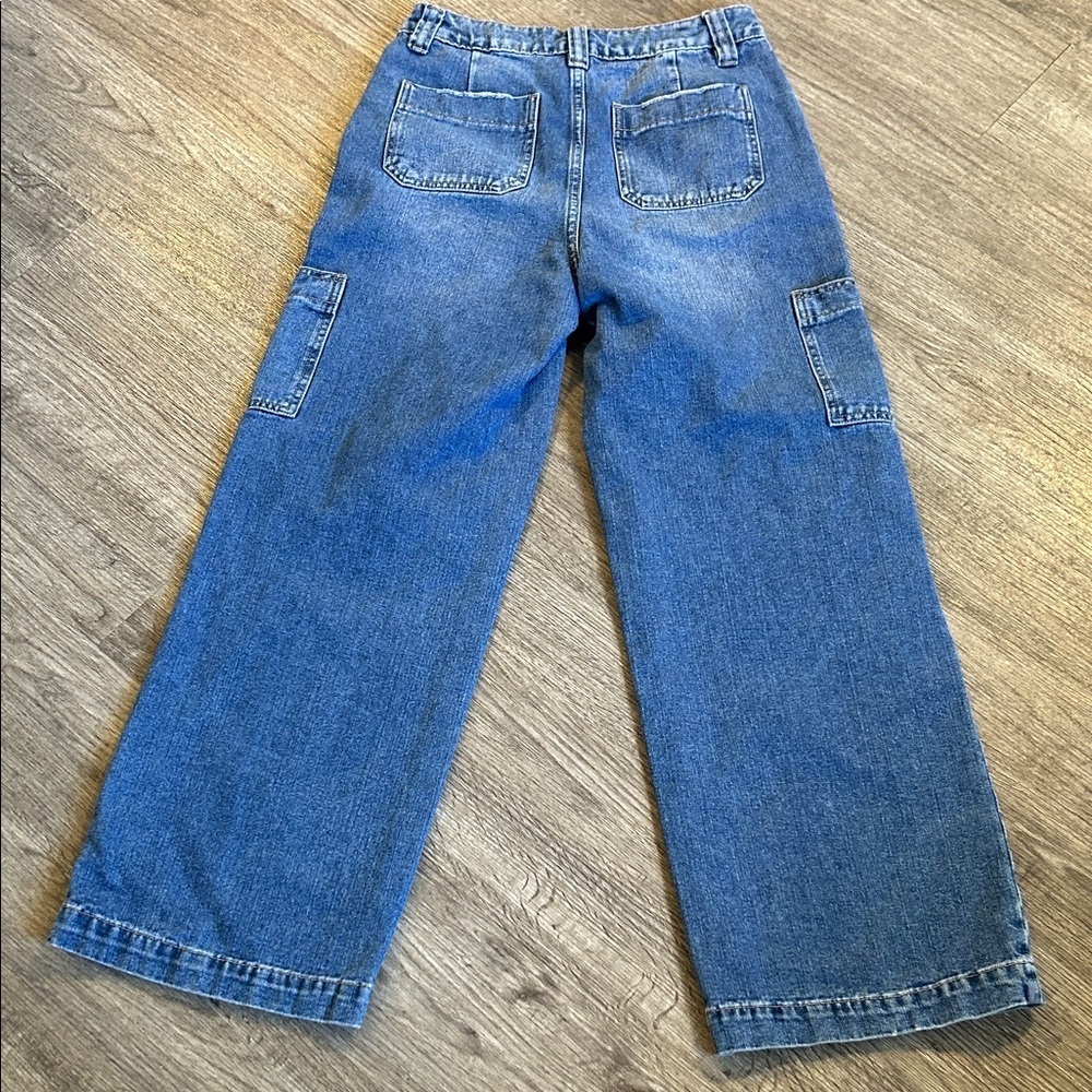 Y2K Wide Leg Cargo Jeans High Rise Blue Baggy Streetwear Size 6 - Picture 4 of 5
